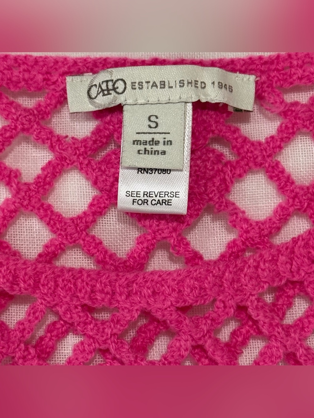 Cato Hot Pink Floral Embroidered Crochet Tank Size S - Picture 5 of 7